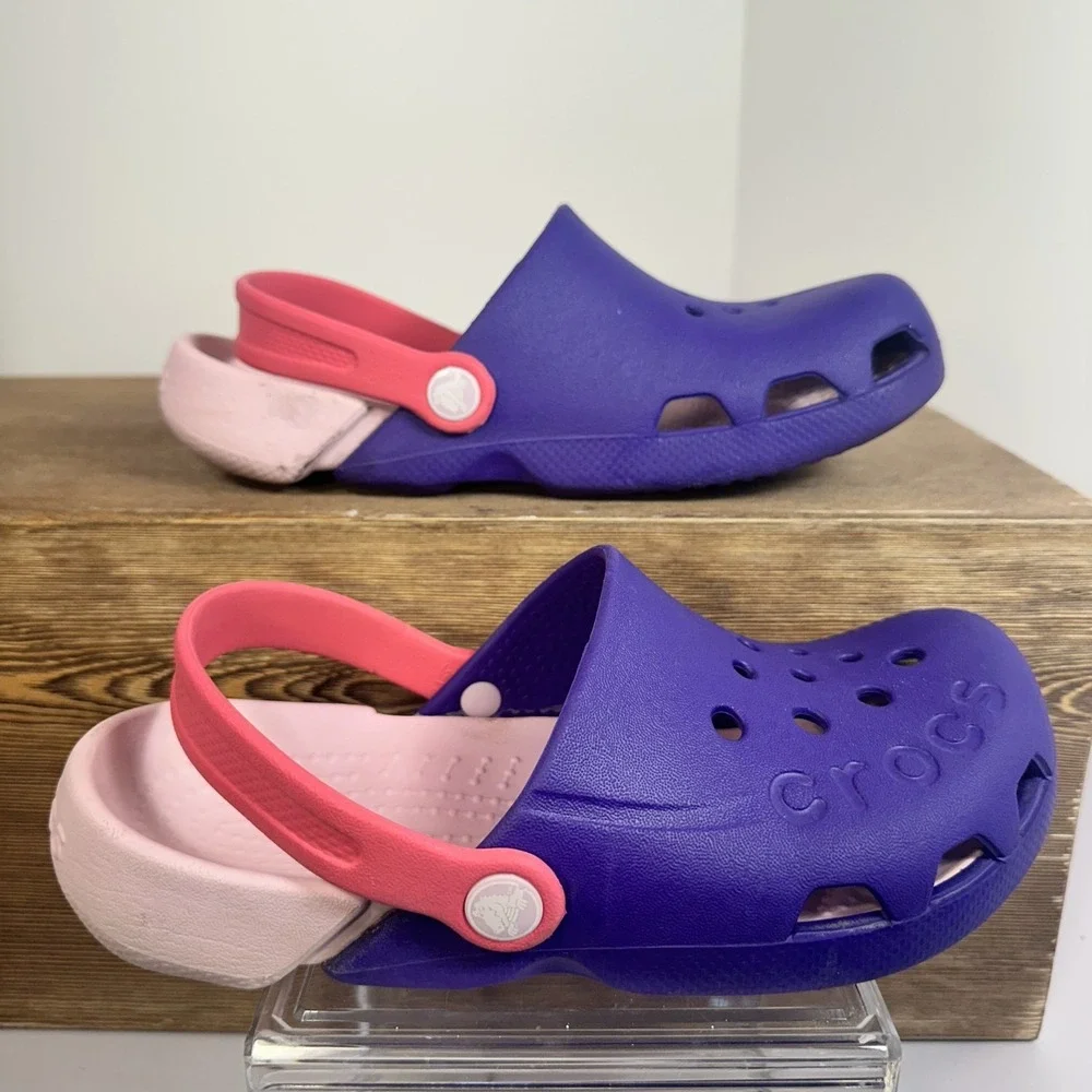 Crocs Electro Clogs Youth Girls SZ 3 Purple Pink Lightweight Casual Water Shoes